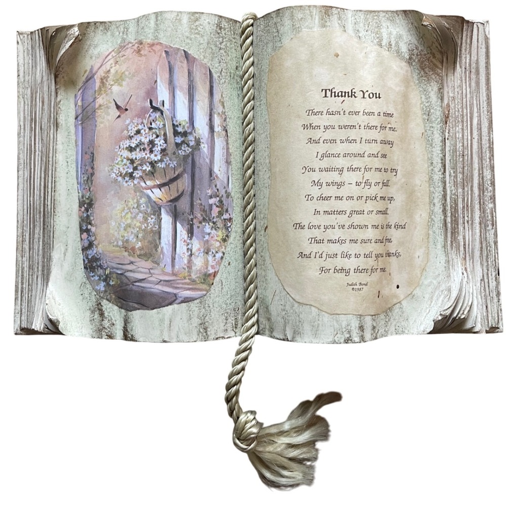 Judith Bond Vintage Thank You Open Book Tabletop Decor Faux Aged Finish 1987